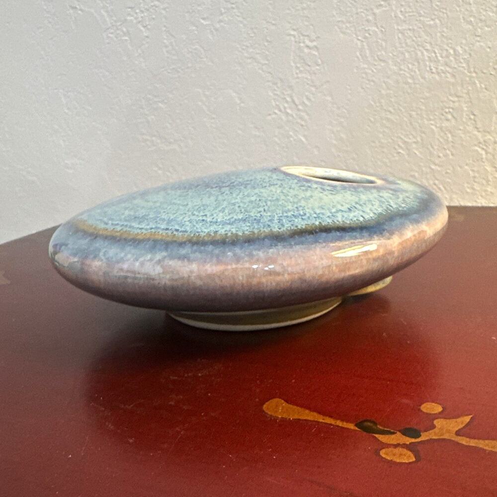 Georgetown Pottery Ikebana round flat UFO flower frog signed , Main Art Pottery